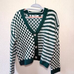 Double Zero Green and White checkered Cardigan
